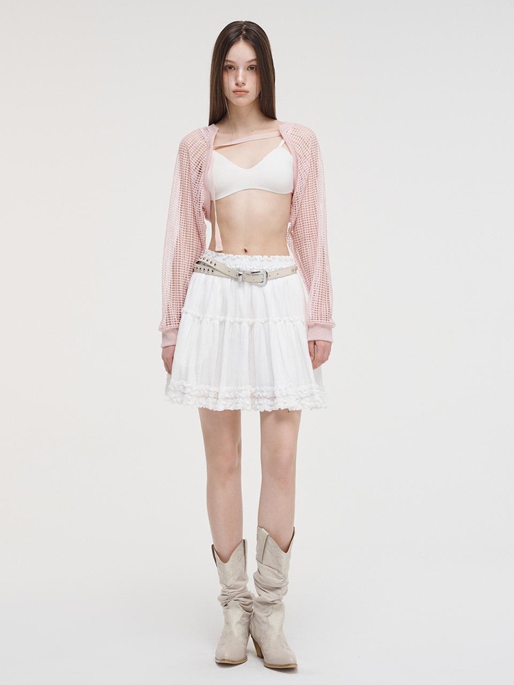 Strap Bolero Net Cardigan, Pink