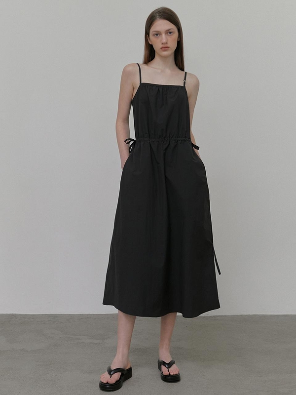 Slip Logo String Dress, Black