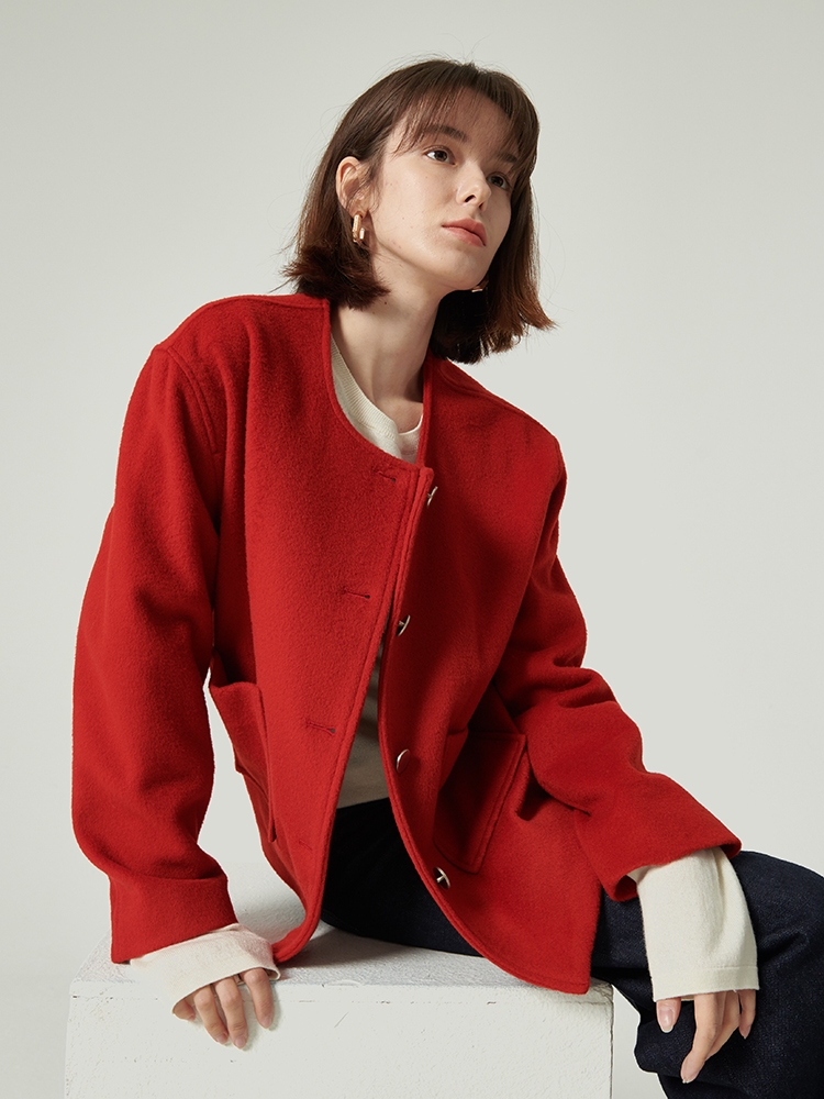 NANA Wool Round-Collar Outer (Flame Scarlet)