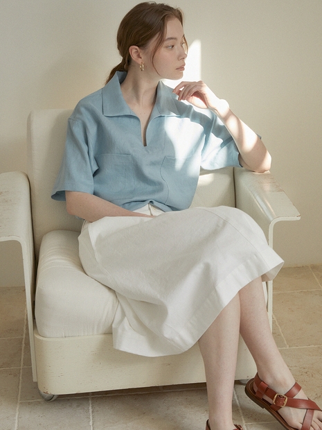 Linen short sleeve top (sky blue)