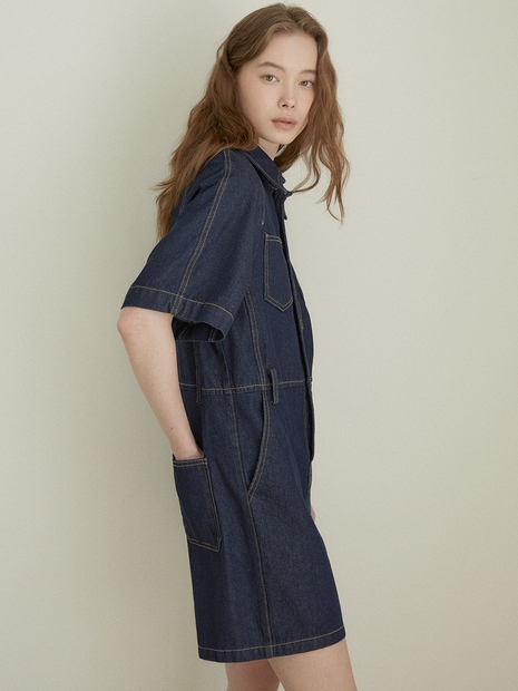 Denim short overall (dark blue)