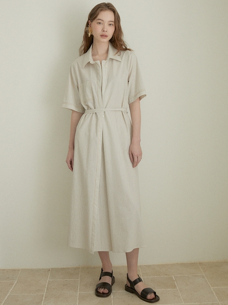 Shirt dress (beige stripe)