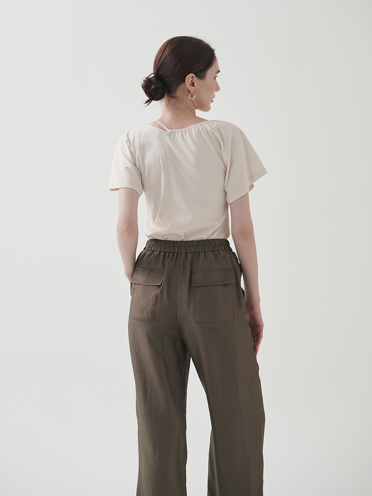 Unbalanced Strap T-shirts_BEIGE