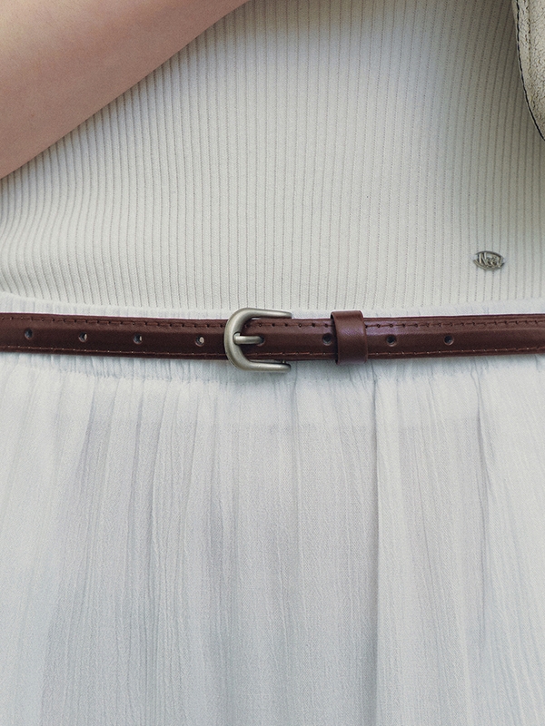 Minimal Round Buckle Belt (Brown)