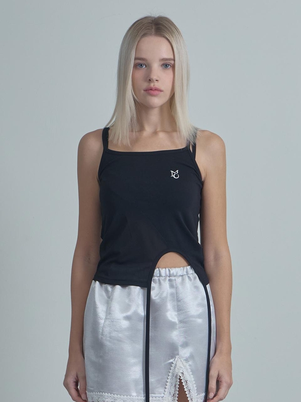 oblique String Sleeveless Top-black