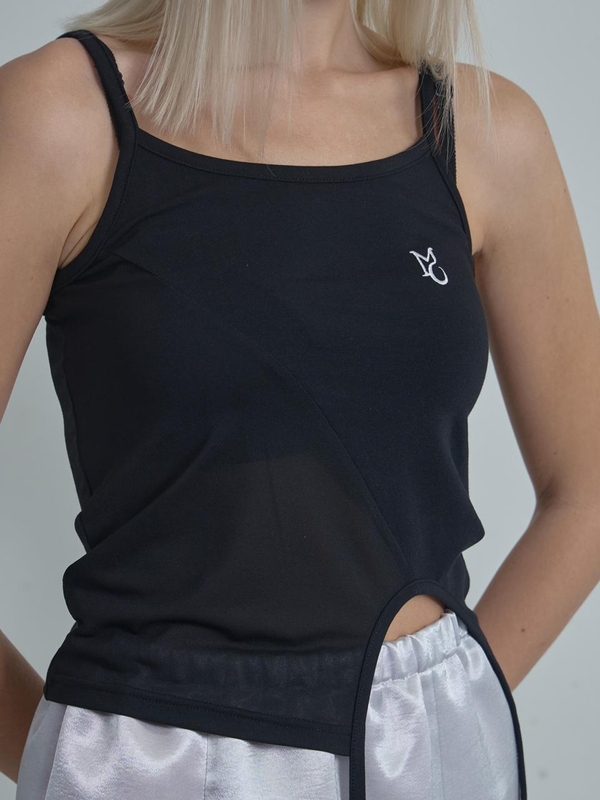 oblique String Sleeveless Top-black