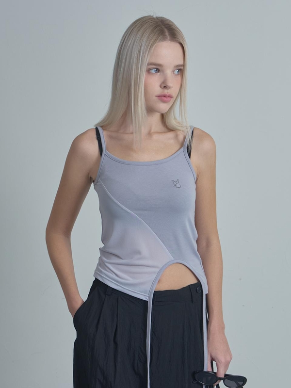 oblique String Sleeveless Top-gray