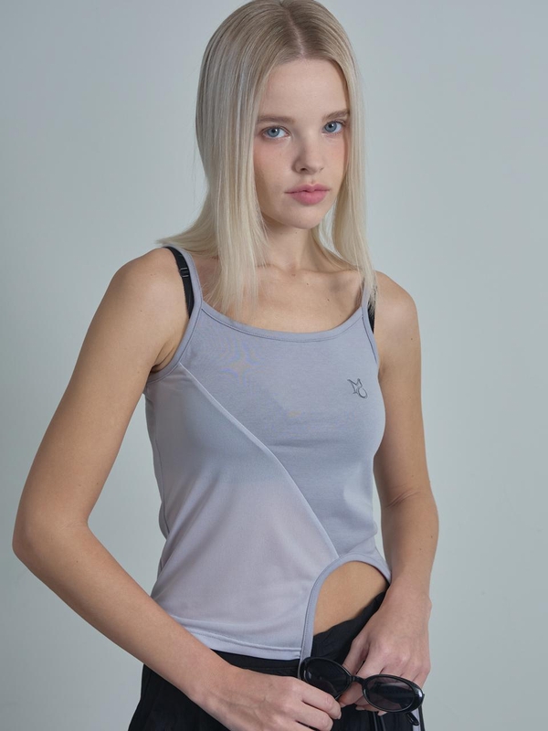 oblique String Sleeveless Top-gray