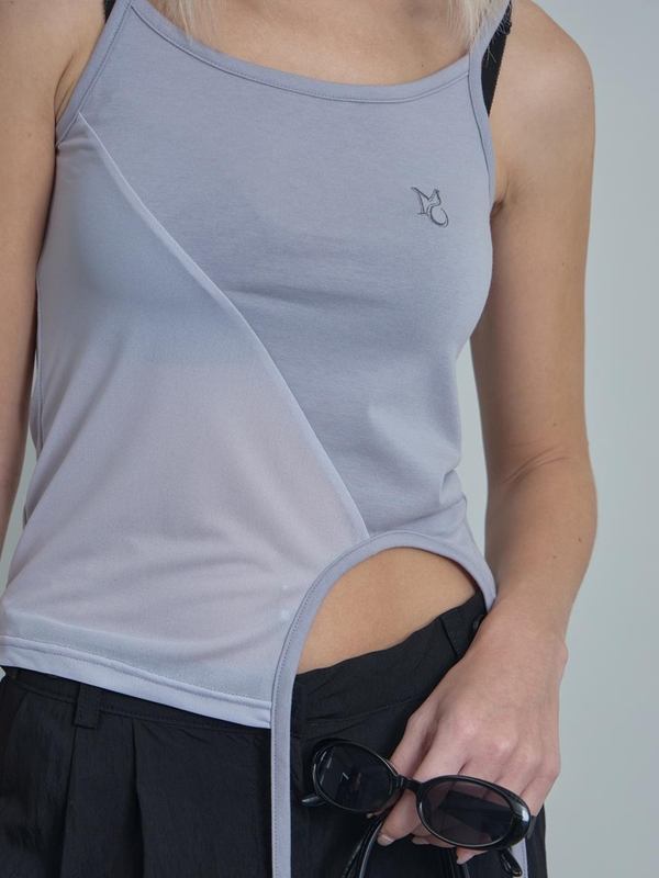 oblique String Sleeveless Top-gray