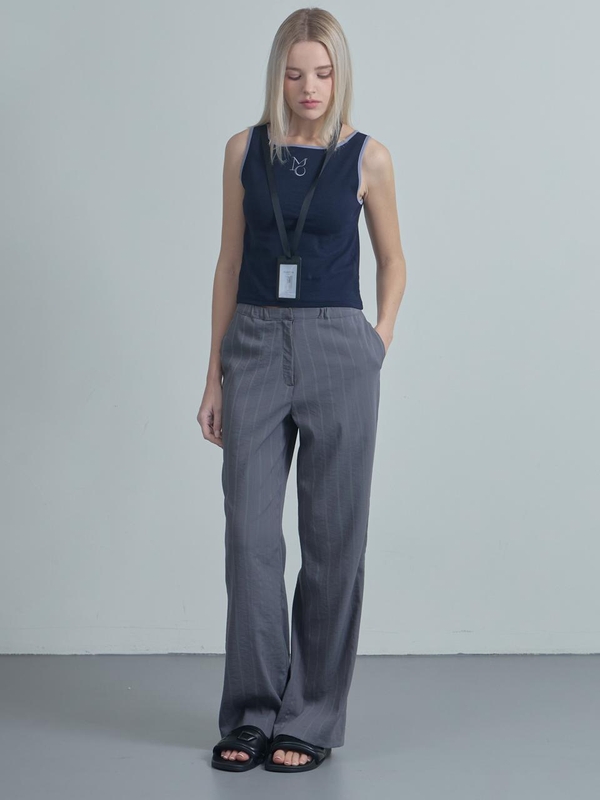 Stripe Straight Slacks - Charcoal