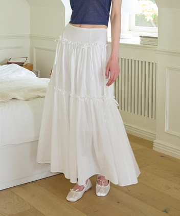 Ribbon Shirring Maxi Skirt_ White