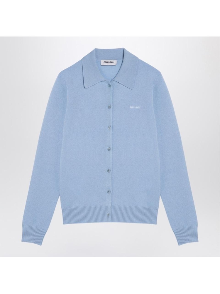 미우미우 FW24 Miu Miu Sky-blue cashmere cardigan MMF890OOO13S1