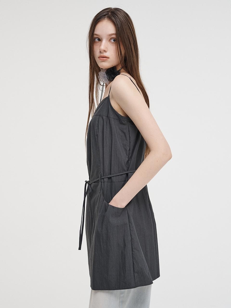 Slip Pintuck Mini Dress, Charcoal