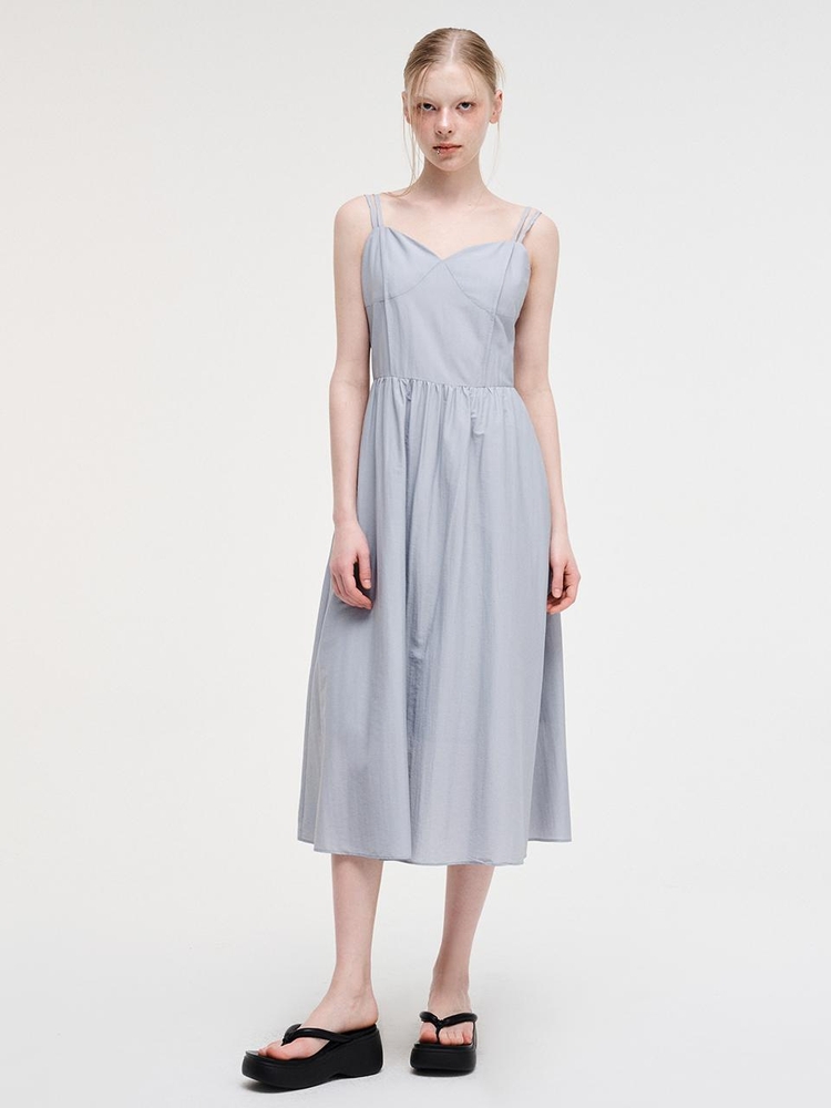 Slip Pintuck Double Strap Dress, Sky Blue