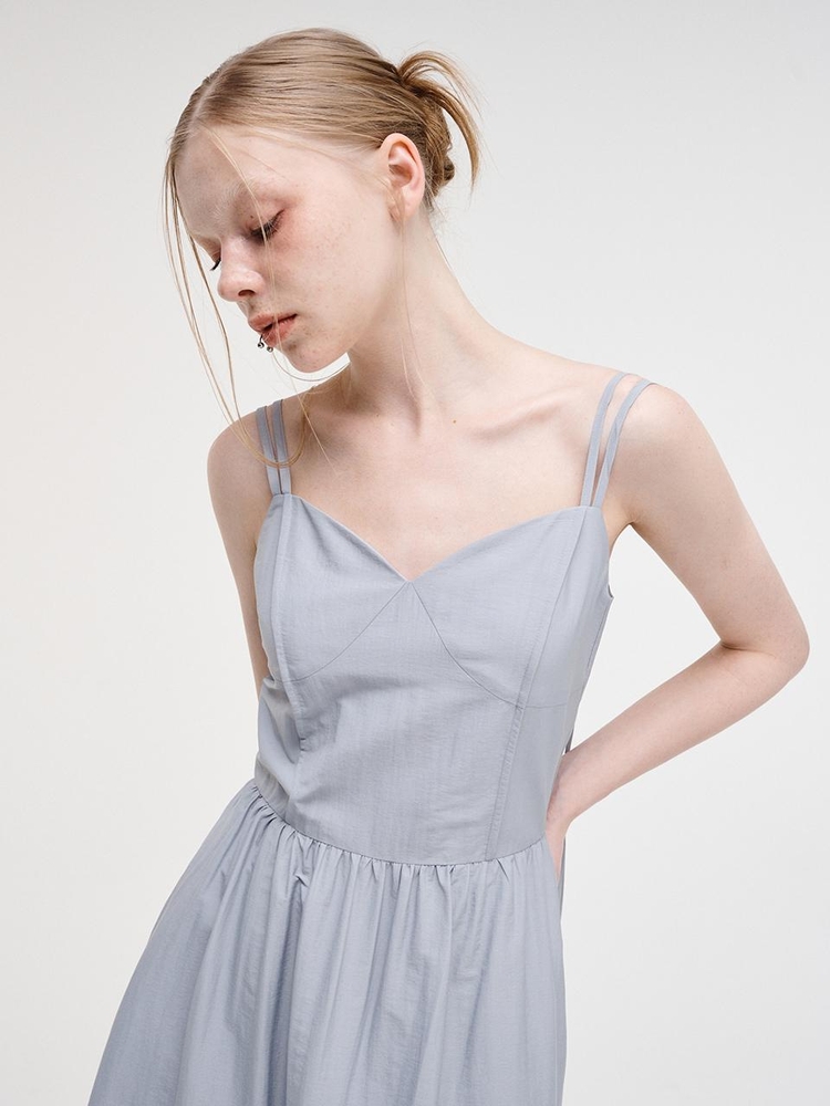 Slip Pintuck Double Strap Dress, Sky Blue