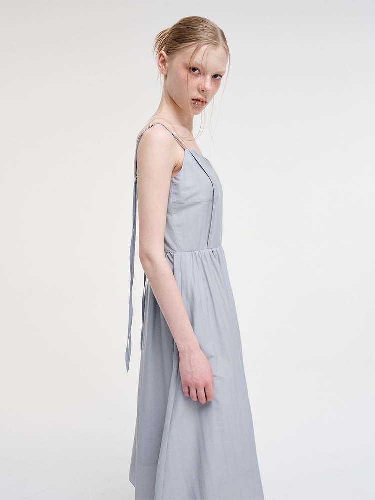 Slip Pintuck Double Strap Dress, Sky Blue