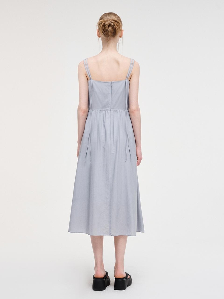 Slip Pintuck Double Strap Dress, Sky Blue