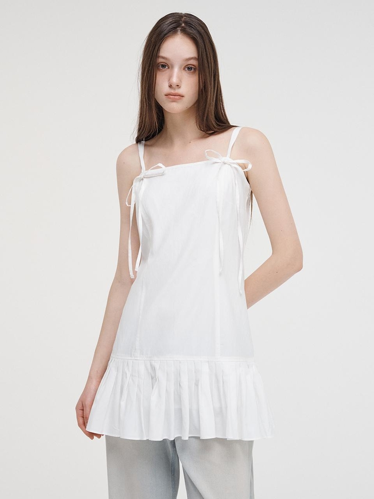 Slip Pleats Mini Dress, White