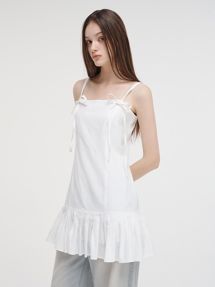 Slip Pleats Mini Dress, White