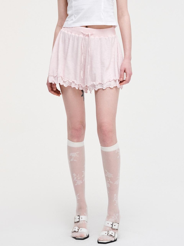 Slub Ruffle Short Pants, Pink