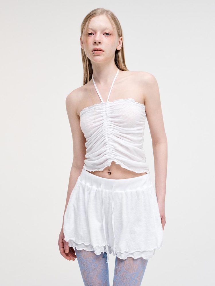 Slub Ruffle Sleeveless Top, White