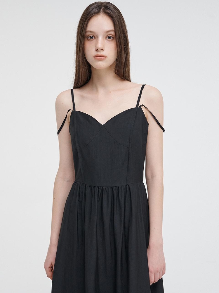 Slip Pintuck Double Strap Dress, Black