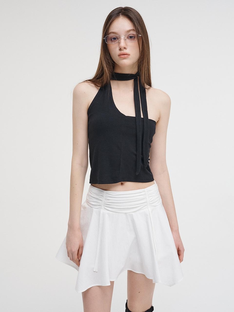 Strap Shirring Mini Skirt, White