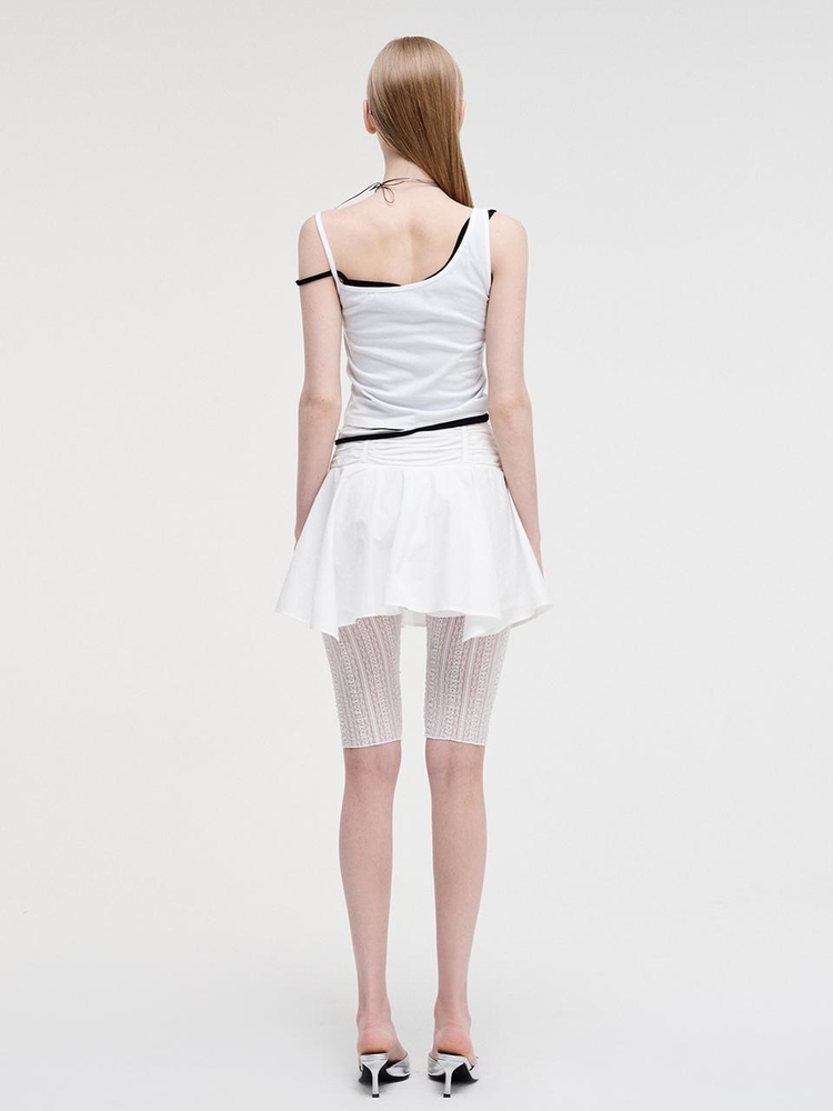 Strap Shirring Mini Skirt, White