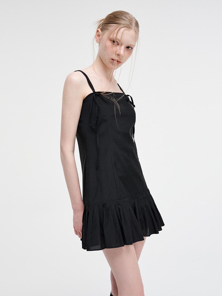 Slip Pleats Mini Dress, Black