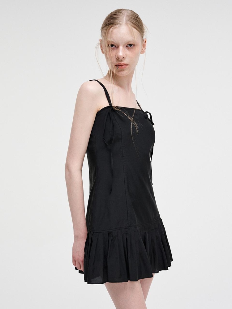 Slip Pleats Mini Dress, Black