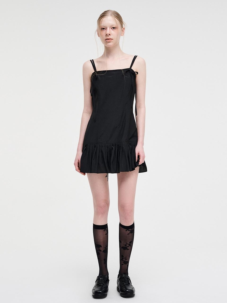 Slip Pleats Mini Dress, Black