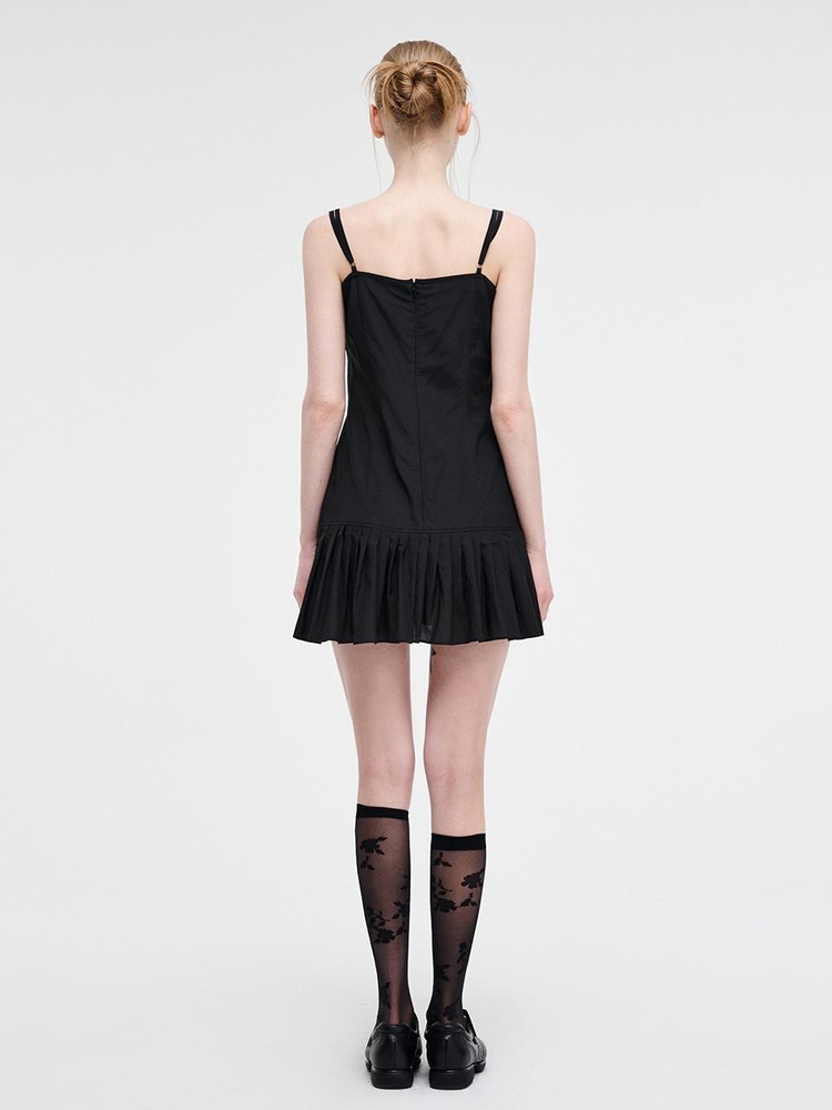 Slip Pleats Mini Dress, Black