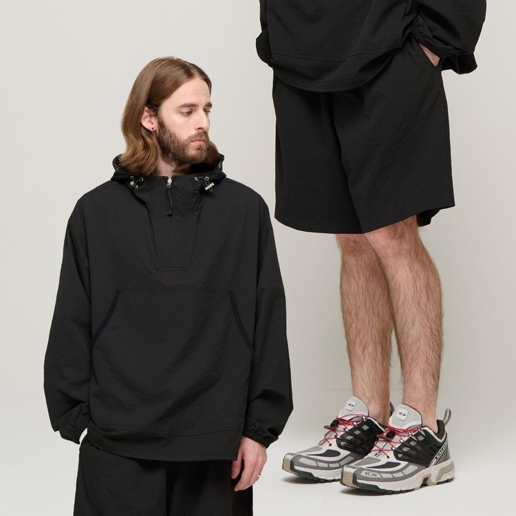 CB SEERSUCKER HALF ANORAK WIND SET-UP (BLACK)