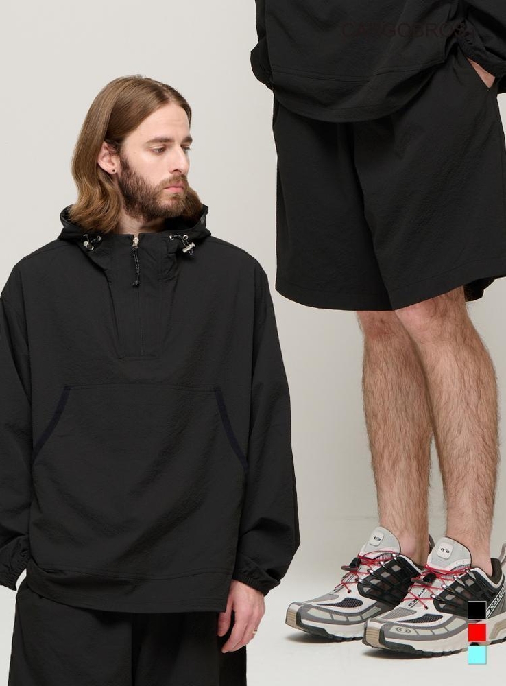 CB SEERSUCKER HALF ANORAK WIND SET-UP (BLACK)