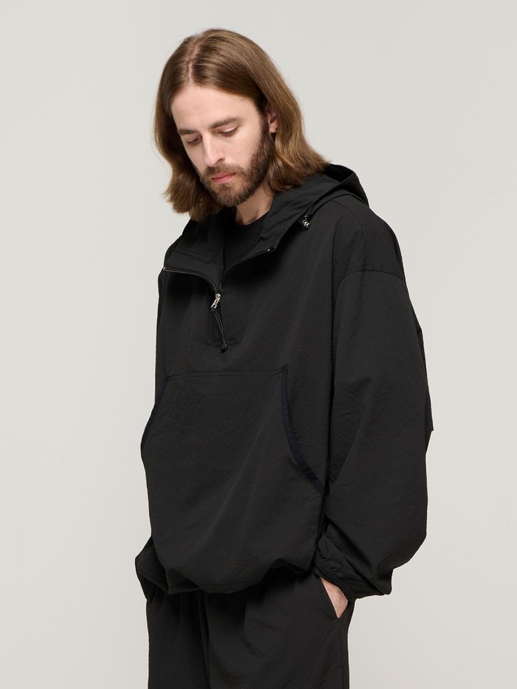 CB SEERSUCKER HALF ANORAK WIND SET-UP (BLACK)