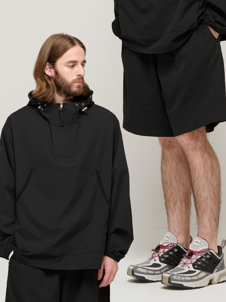 CB SEERSUCKER HALF ANORAK WIND SET-UP (BLACK)