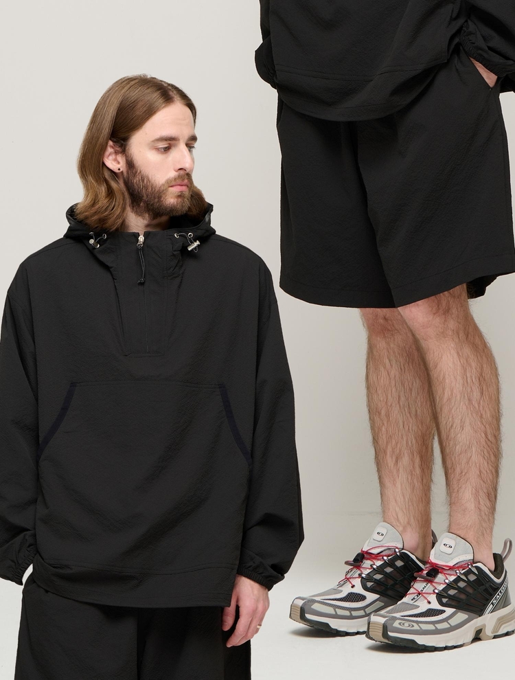 CB SEERSUCKER HALF ANORAK WIND SET-UP (BLACK)