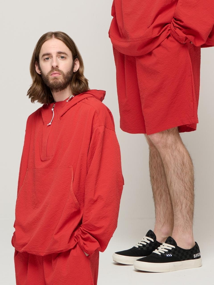 CB SEERSUCKER HALF ANORAK WIND SET-UP (RED)