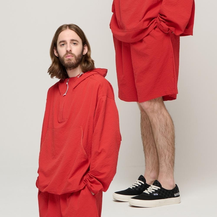 CB SEERSUCKER HALF ANORAK WIND SET-UP (RED)