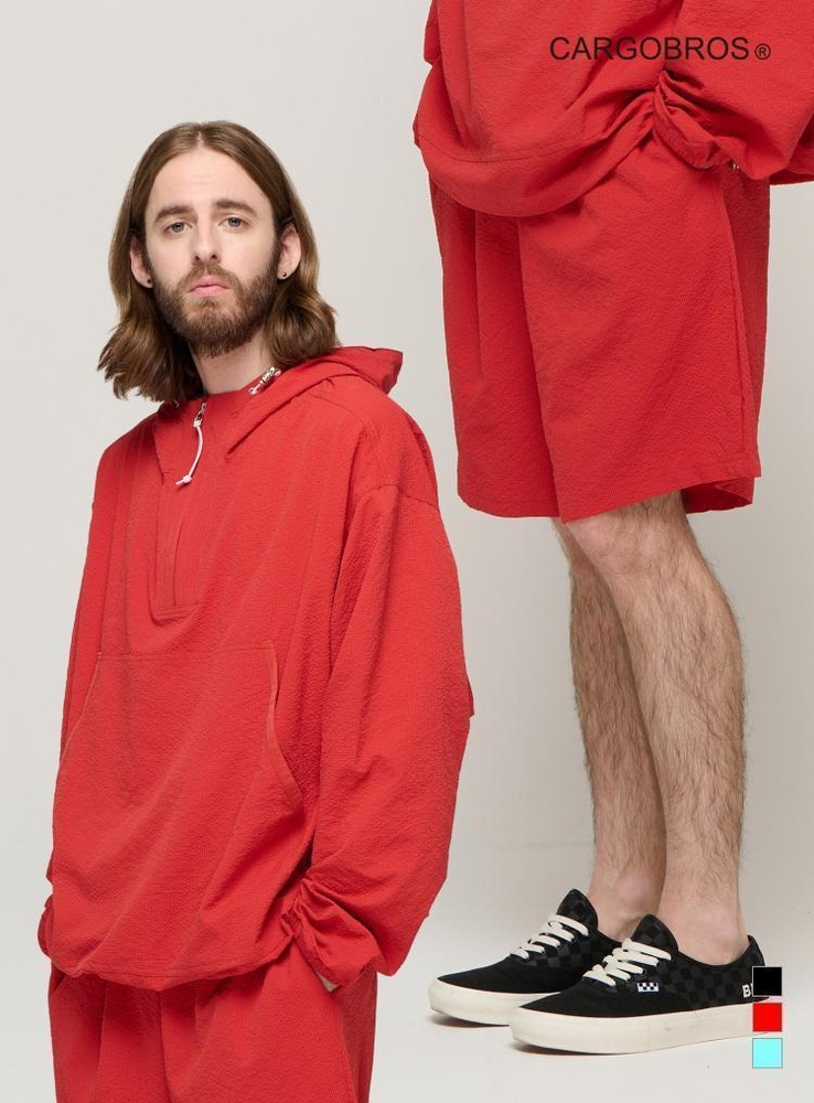 CB SEERSUCKER HALF ANORAK WIND SET-UP (RED)