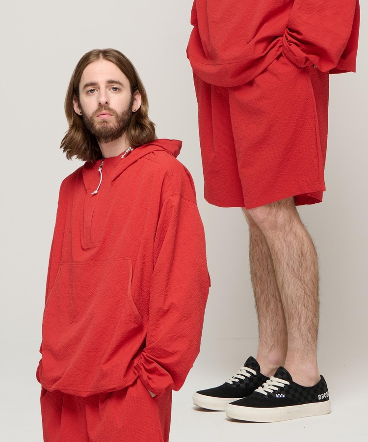 CB SEERSUCKER HALF ANORAK WIND SET-UP (RED)