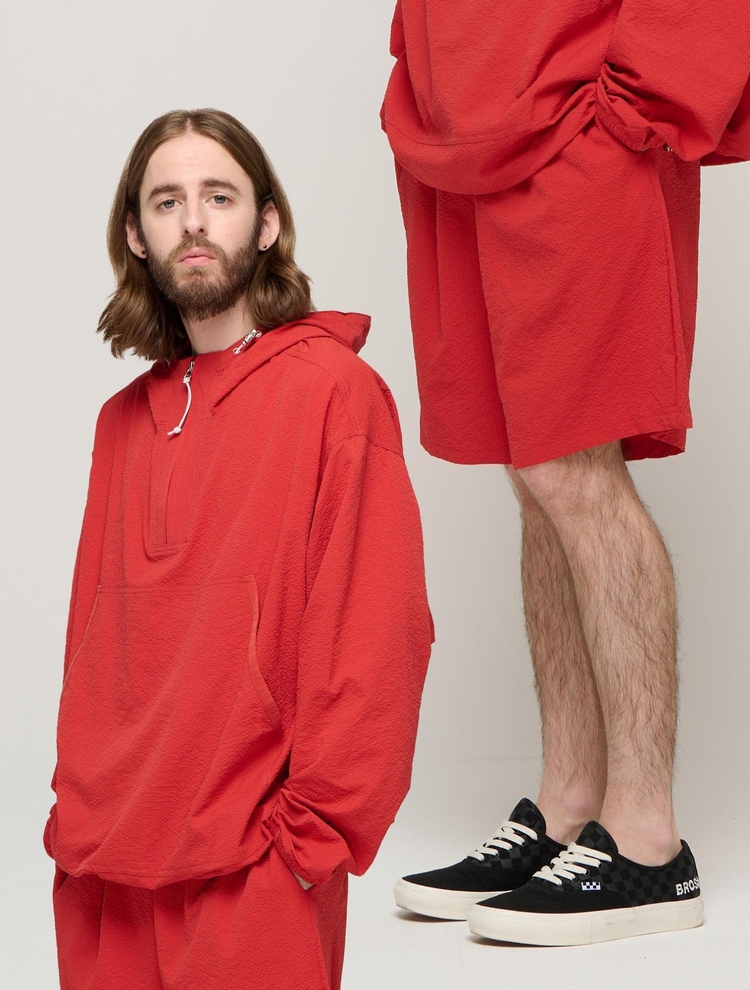 CB SEERSUCKER HALF ANORAK WIND SET-UP (RED)