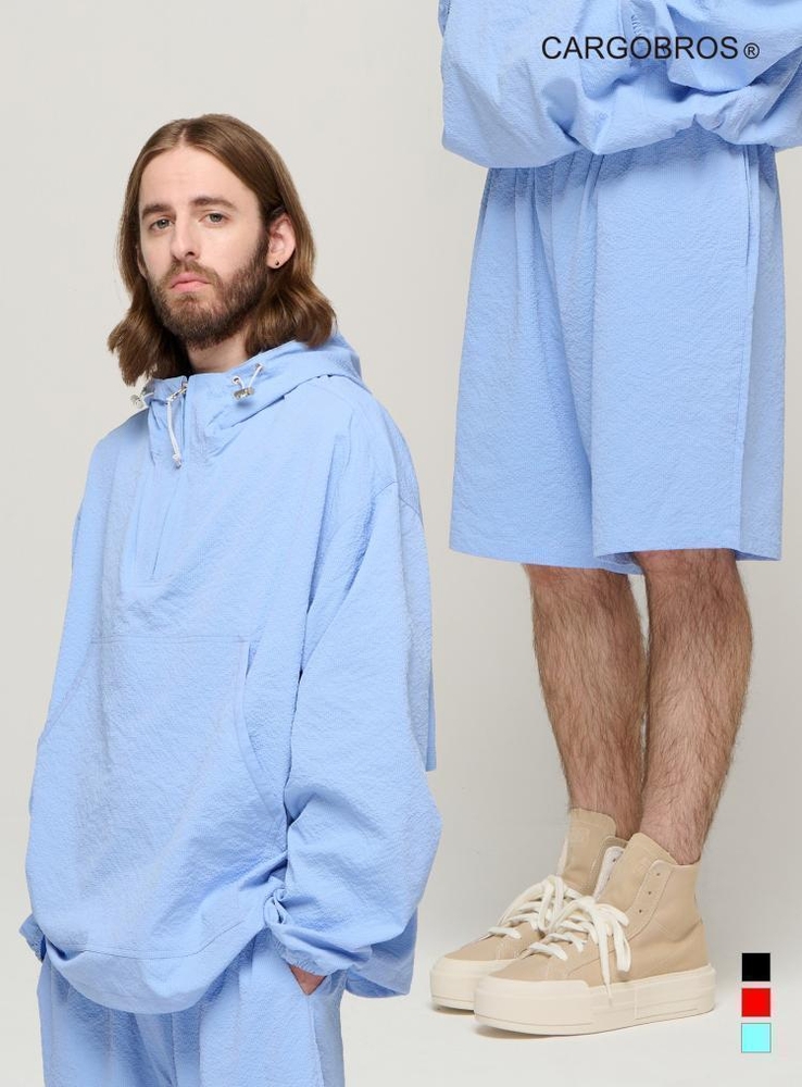 CB SEERSUCKER HALF ANORAK WIND SET-UP (SKYBLUE)