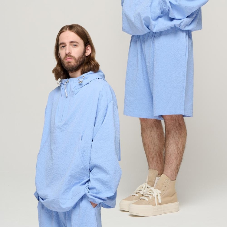 CB SEERSUCKER HALF ANORAK WIND SET-UP (SKYBLUE)