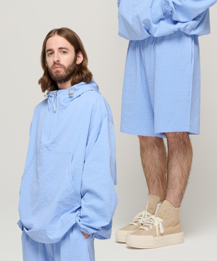 CB SEERSUCKER HALF ANORAK WIND SET-UP (SKYBLUE)