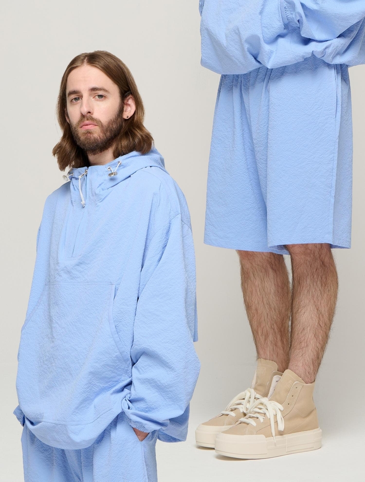 CB SEERSUCKER HALF ANORAK WIND SET-UP (SKYBLUE)