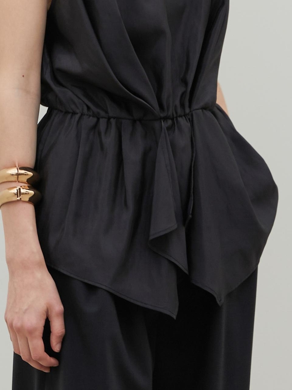 Draped V-neck Blouse Black