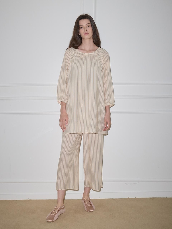 MJ_Light striped long pajamas_APRICOT