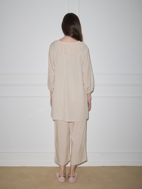 MJ_Light striped long pajamas_APRICOT