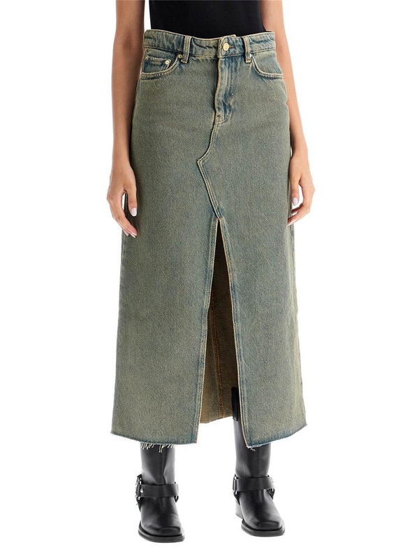 가니 FW24 long overdyed denim maxi skirt J1477